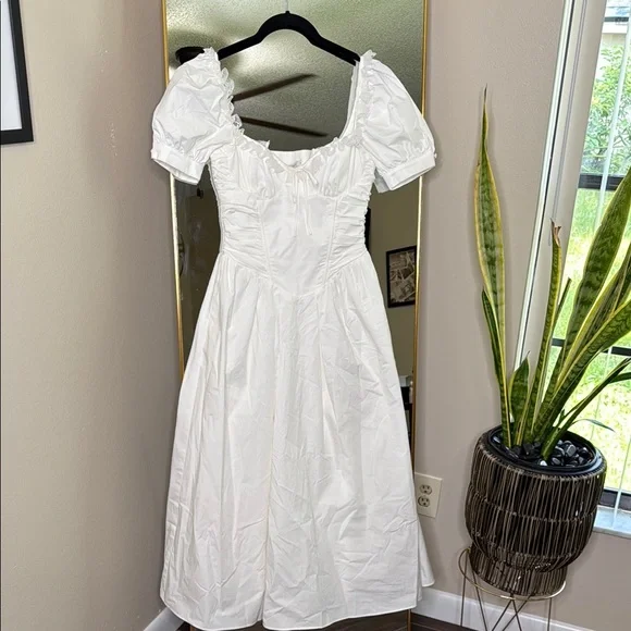 House of CB 'Lulabell' White Stretch Cotton Puff Sleeve Midi Dress NWOT - Picture 4 of 7